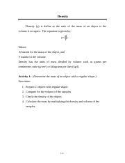 Density Experiment PHPT 311 Docx Density Density Is Define As The