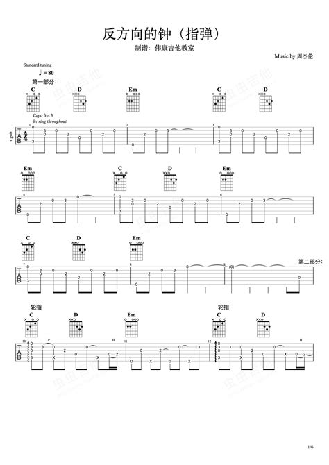 《反方向的钟》指弹 吉他谱钢琴谱 伟康吉他教室 虫虫钢琴
