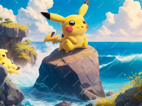 Fotos Do Pikachu Sentado - Um desenho animado pikachu sentado em cima de uma pedra | Foto Premium