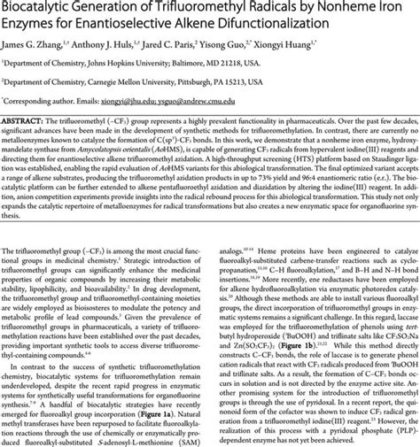 Biocatalytic Generation Of Trifluoromethyl Radicals By Nonheme Iron