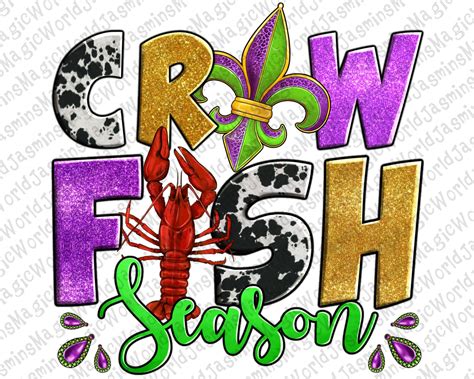 Crawfish Season Mardi Gras Carnival Fleur De Lis Png Sublimation Design