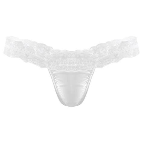 Iixpin String Homme Sissy Lingerie Sexy Dentelle Slip Gay Erotique Sous Vêtement Satin Culotte
