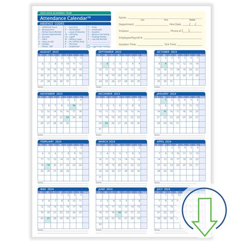 Free Printable Attendance Calendar 2023-2024 | Printable Calendar 2024