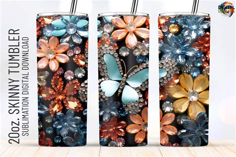 D Rhinestones Butterfly Tumbler Wrap Graphic By Digital Delights