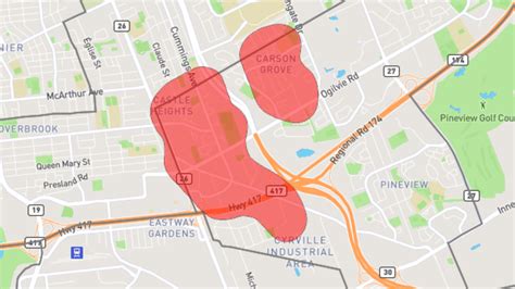 Hydro One Outage Map / The black triangles represent significant outages.