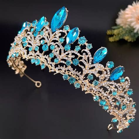 Blue Tiara Tiara Crown Headband Wedding Bride Princess Queen Hair Tiara Birthday New Year ...