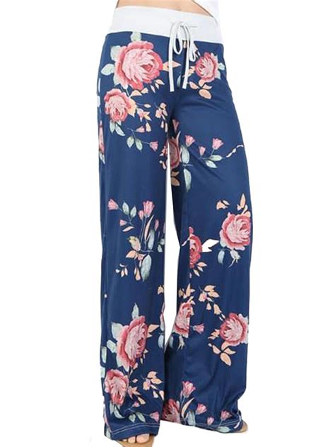 Famulily Womens Casual Floral Wide Leg Pajama Lounge Pants