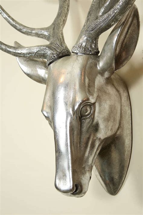 Silvered Metal Deer Head Sculpture at 1stDibs