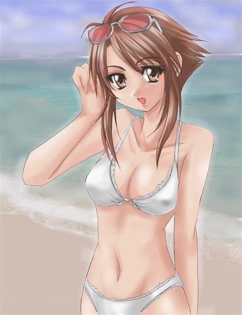 Xbooru Toshikazu Girl Alluring Bare Legs Beach Bikini Breasts