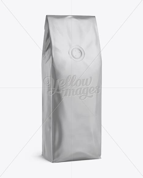 250g Matte Metallic Coffee Bag With Valve Mockup Half Turned View