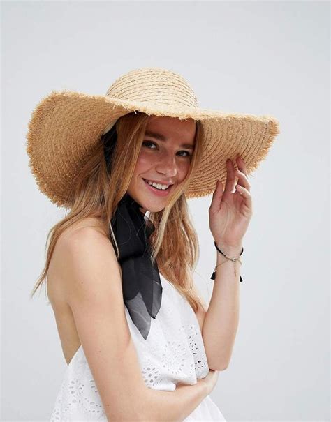 Asos Design Natural Straw Floppy Hat With Chin Tie And Size Adjuster