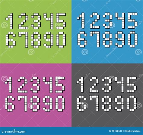 Pixel Numbers Retro 8 Bit Pixels Number Font Vector Illustration Set