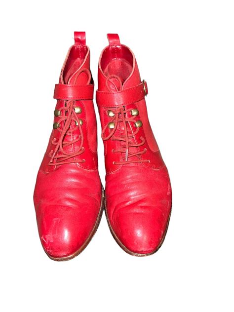 Vintage Red Leather Booties Size 85 Etsy