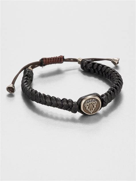 Gucci Woven Leather Bracelet in Brown for Men | Lyst