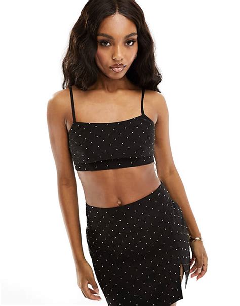 Asos Design Co Ord Hotfix Bralet In Black Asos