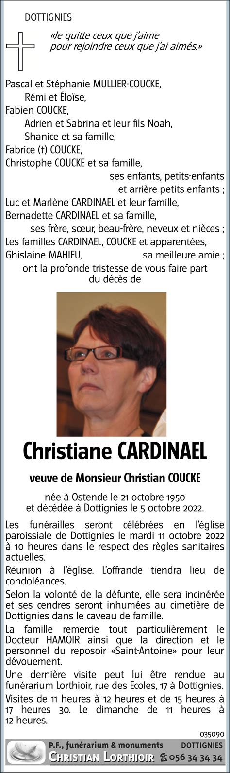 Christiane CARDINAEL 05 10 2022 Avis nécrologique lavenir net