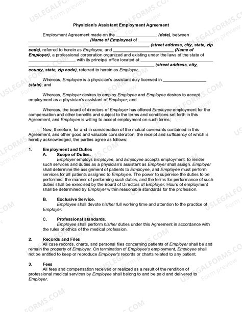 Physician's Assistant Employment Agreement | US Legal Forms