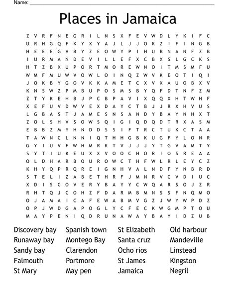 Jamaica Word Search Wordmint