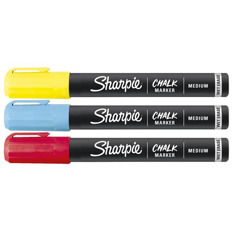 Sharpie Wet Erase Chalk Markers Assorted Primary Colours Medium 3pk