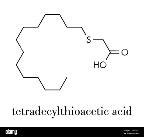 Tetradecylthioacetic acid (TTA) synthetic fatty acid molecule. Skeletal ...