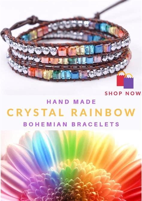 Hand Made Crystal Rainbow Colorful Beaded Wrap Bracelet Beautiful