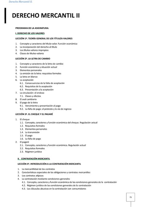 Mercantil II DERECHO MERCANTIL II PROGRAMA DE LA ASIGNATURA I