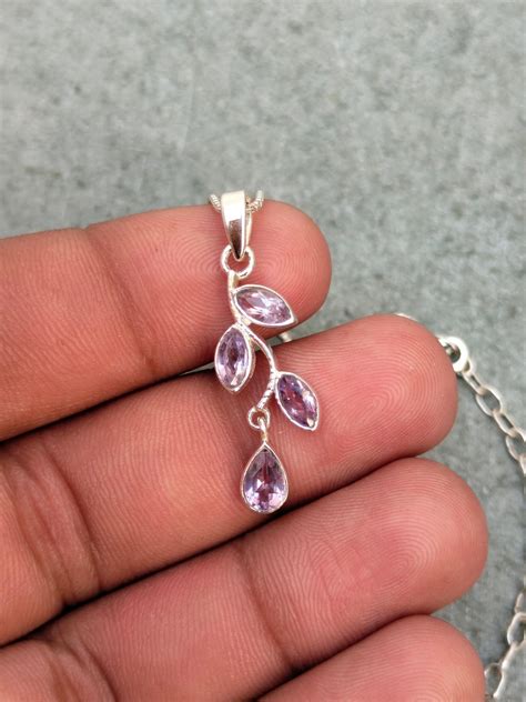 Amethyst Silver Necklace Natural Amethyst Pendant 925 Sterling