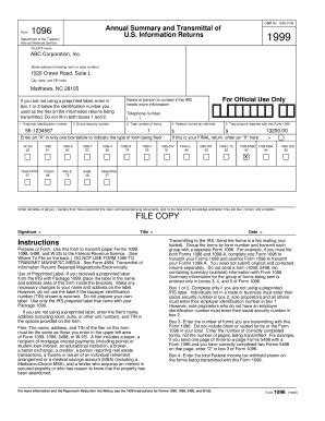 Printable Form 1096 - Form 1096 (officially the annual summary and transmittal of u.s.