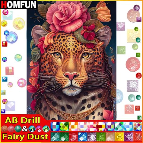 HOMFUN Fairy Dust AB Square Round Drill 5D DIY Diamond Painting Leopard