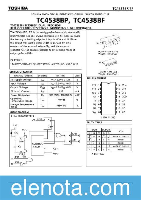 TC4538BP Datasheet PDF 250 KB Toshiba Pobierz Z Elenota Pl