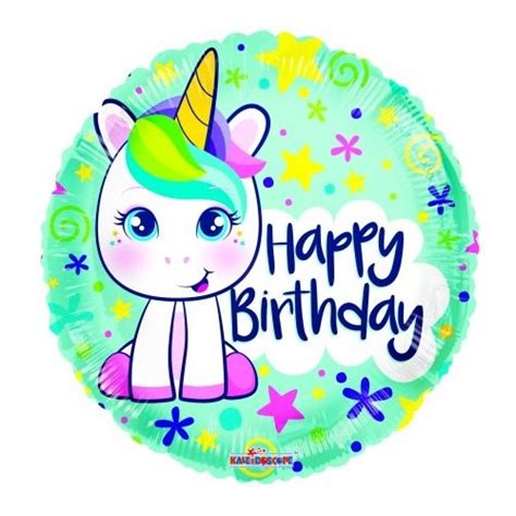 Palloncino Mylar Rotondo Cm Happy Birthday Unicorno