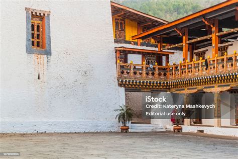 Two Buddhist Monks At Punakha Dzong Bhutan Stock Photo Download Image