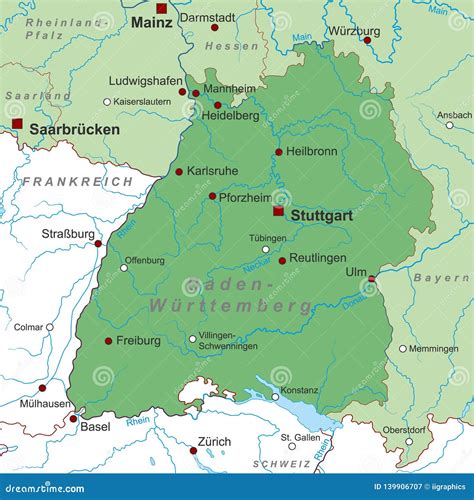 Germany Map Of Germany `baden Wurttemberg` High Detailed Stock