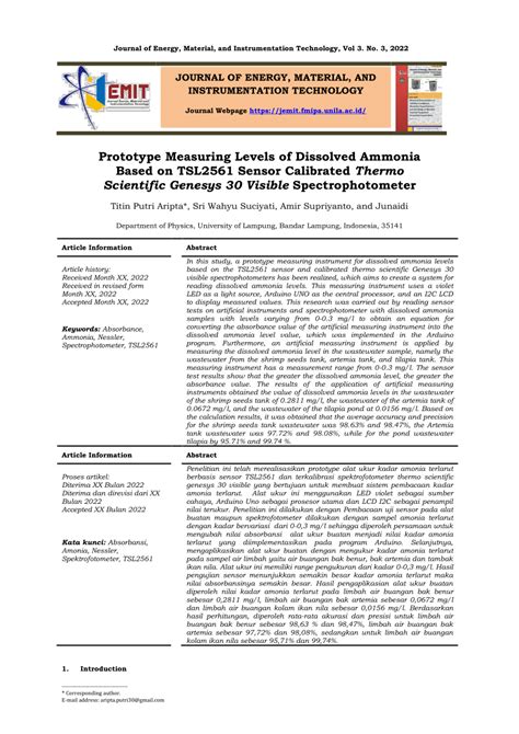 Pdf Prototype Measuring Levels Of Dissolved Ammonia Based On Tsl