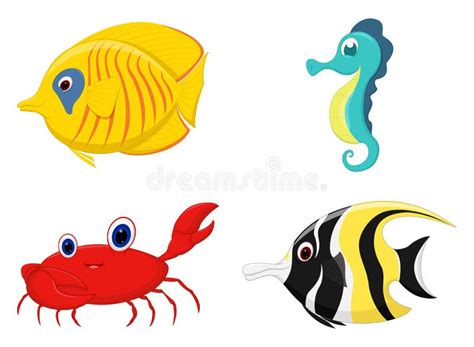 Desenhos De Peixes Do Mar - Grupo Dos Desenhos Animados Dos Peixes De Mar Ilustração do Vetor ...