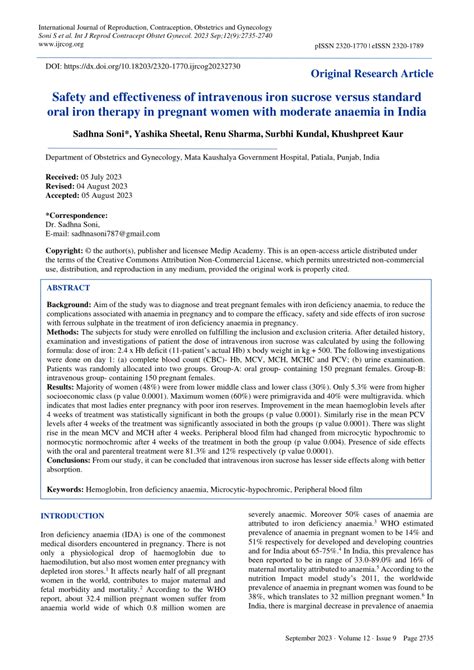 Pdf Safety And Effectiveness Of Intravenous Iron Sucrose Versus