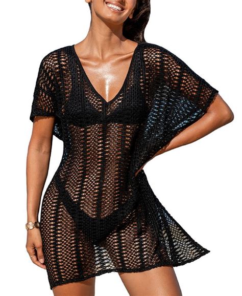 Cupshe Womens Black Mesh Oversized Cover Up Macys