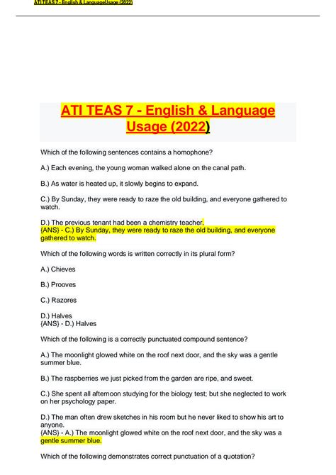 Solution Ati Teas Eng Usage Studypool