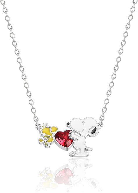 Amazon Peanuts Collar De Coraz N De Cristal Rojo De Snoopy Y