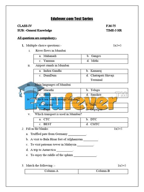 class  gk questions  marks  mumbai
