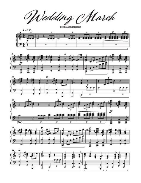 Wedding March Sheet Music Full Piano Arrangement by Felix Mendelssohn ...