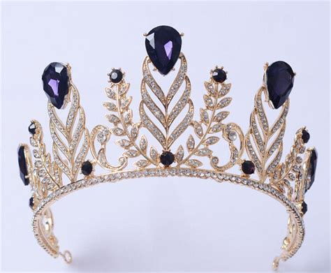 Wedding Bridal Purple Crown Tiara Gold Crystal Rhinestone Headband