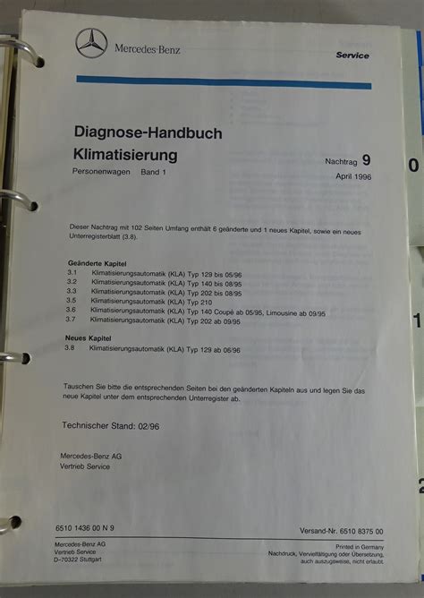 Werkstatthandbuch Klimatisierung Mercedes Benz W140 W 202 R129