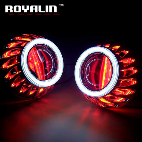 Royalin Drl Double Angel Eyes Led Cob Halo Rings Mini Projector Lens H