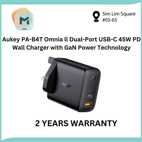 Aukey Pa B T Omnia Ll Dual Port Usb C W Pd Wall Charger With Gan