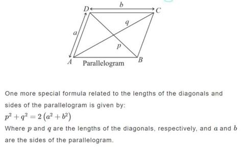 Diagonal Of Parallelogram Formula