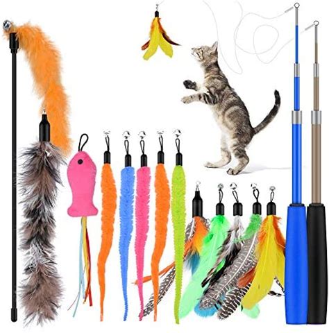 Huidcom Cat Feather Toy Retractable Cat Toys Wand With Wands