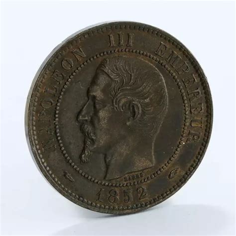 France Dix Centimes Napoleon Iii Aunc Bronze Coin A