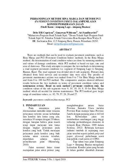 Perbandingan Metode Bina Marga Dan Metode Pci Pavement Condition Index