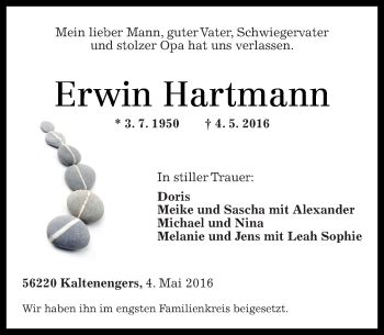 Traueranzeigen Von Erwin Hartmann Rz Trauer De